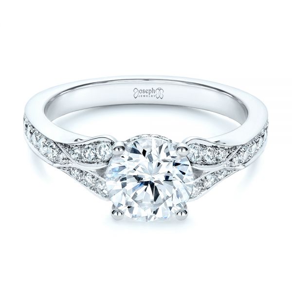 18k White Gold Bright Cut Diamond Engagement Ring - Flat View -  1239