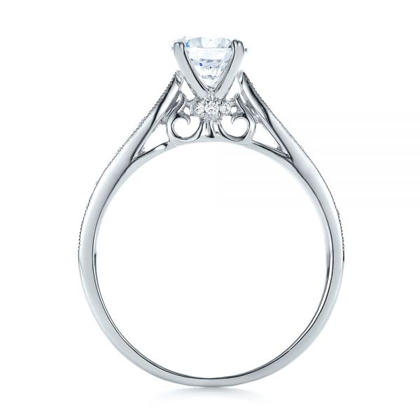 14k White Gold Bright Cut Diamond Engagement Ring - Front View - 100406