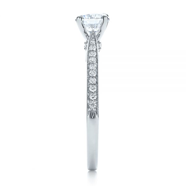 14k White Gold Bright Cut Diamond Engagement Ring - Side View - 100406