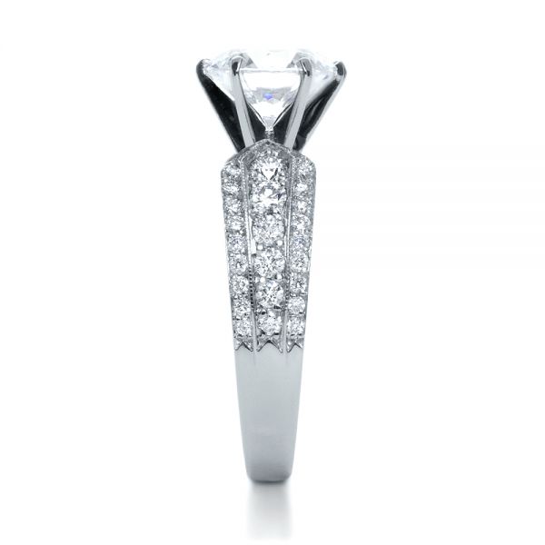 18k White Gold Bright Cut Diamond Engagement Ring - Side View -  1115