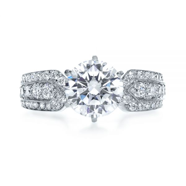 18k White Gold Bright Cut Diamond Engagement Ring - Top View -  1115