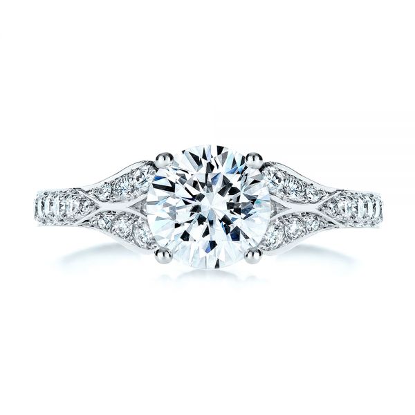 18k White Gold Bright Cut Diamond Engagement Ring - Top View -  1239