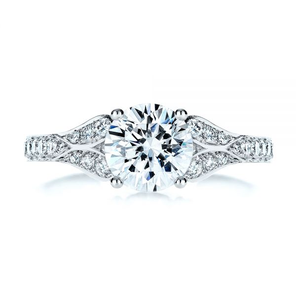18k White Gold Bright Cut Diamond Engagement Ring - Top View -  1239
