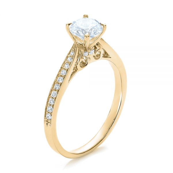 18k Yellow Gold 18k Yellow Gold Bright Cut Diamond Engagement Ring - Three-Quarter View -  100406