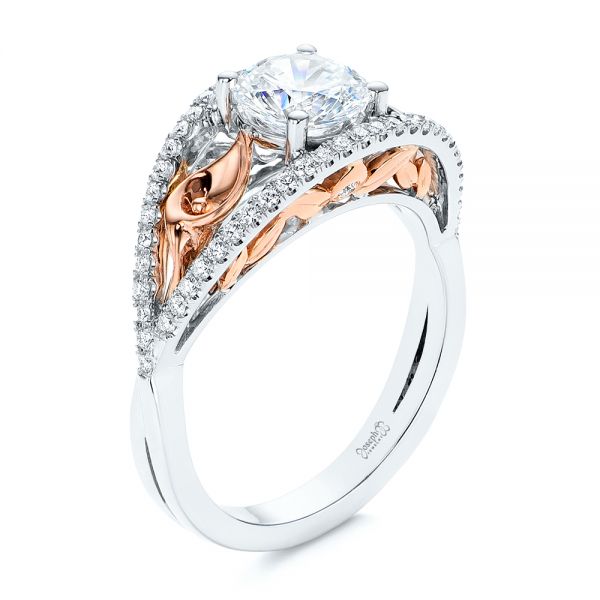 14k Rose Gold And 18K Gold 14k Rose Gold And 18K Gold Calla Lilly Custom Diamond Engagement Ring - Three-Quarter View -  105831