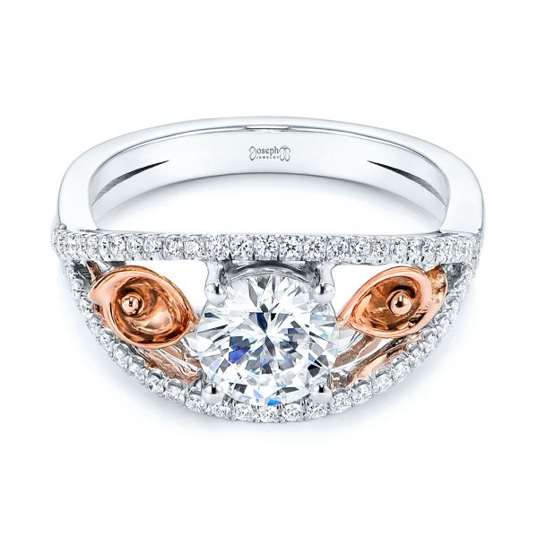 14k Rose Gold And 14K Gold Calla Lilly Custom Diamond Engagement Ring - Flat View -  105831 - Thumbnail