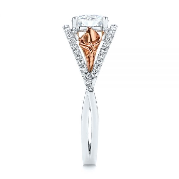 14k Rose Gold And 14K Gold Calla Lilly Custom Diamond Engagement Ring - Side View -  105831 - Thumbnail