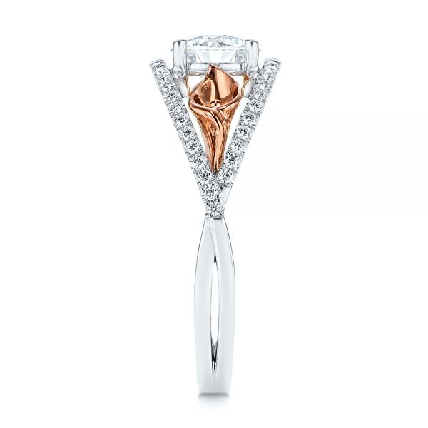 14k Rose Gold And 14K Gold Calla Lilly Custom Diamond Engagement Ring - Side View - 105831
