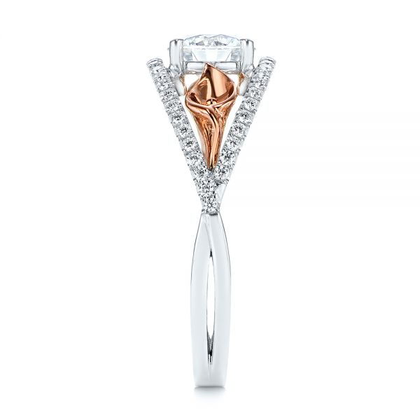 14k Rose Gold And Platinum 14k Rose Gold And Platinum Calla Lilly Custom Diamond Engagement Ring - Side View -  105831 - Thumbnail