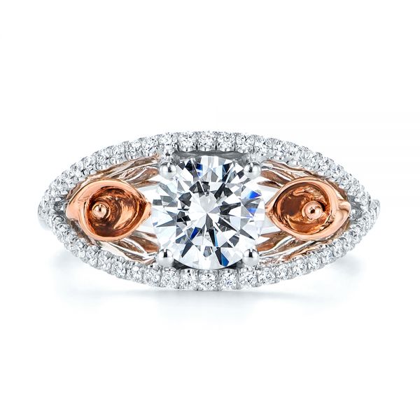 14k Rose Gold And 14K Gold Calla Lilly Custom Diamond Engagement Ring - Top View - 105831