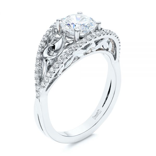 14k White Gold And 14K Gold 14k White Gold And 14K Gold Calla Lilly Custom Diamond Engagement Ring - Three-Quarter View - 105831