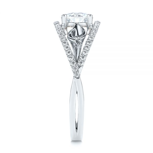 18k White Gold And 14K Gold 18k White Gold And 14K Gold Calla Lilly Custom Diamond Engagement Ring - Side View -  105831
