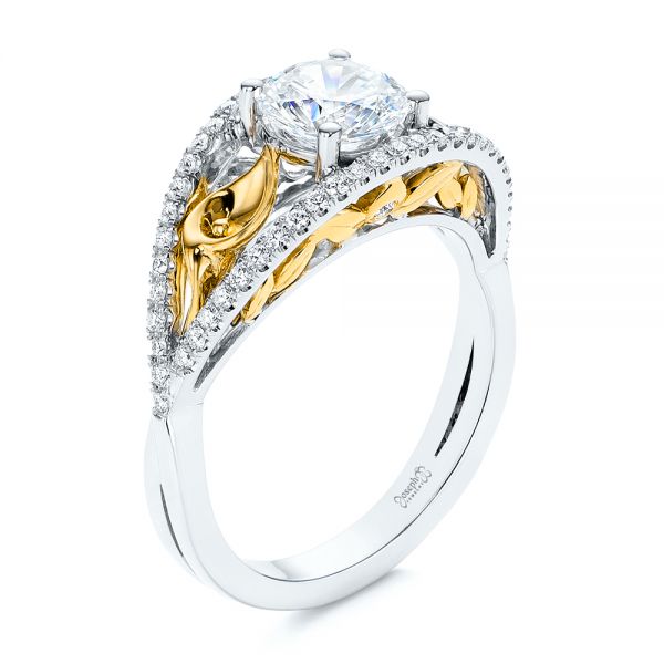 18k Yellow Gold And 14K Gold 18k Yellow Gold And 14K Gold Calla Lilly Custom Diamond Engagement Ring - Three-Quarter View -  105831 - Thumbnail