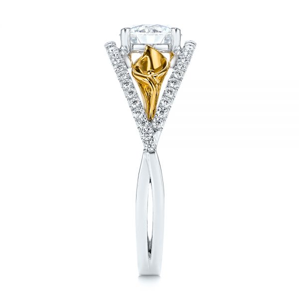 18k Yellow Gold And 14K Gold 18k Yellow Gold And 14K Gold Calla Lilly Custom Diamond Engagement Ring - Side View -  105831 - Thumbnail