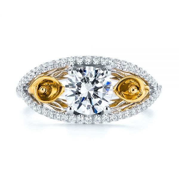 18k Yellow Gold And 18K Gold 18k Yellow Gold And 18K Gold Calla Lilly Custom Diamond Engagement Ring - Top View - 105831