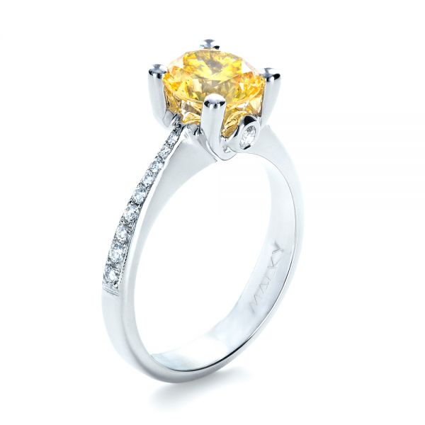 18k White Gold Canary Yellow Diamond Engagement Ring - Three-Quarter View -  1291