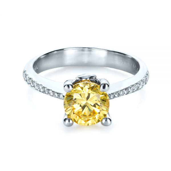 18k White Gold Canary Yellow Diamond Engagement Ring - Flat View -  1291