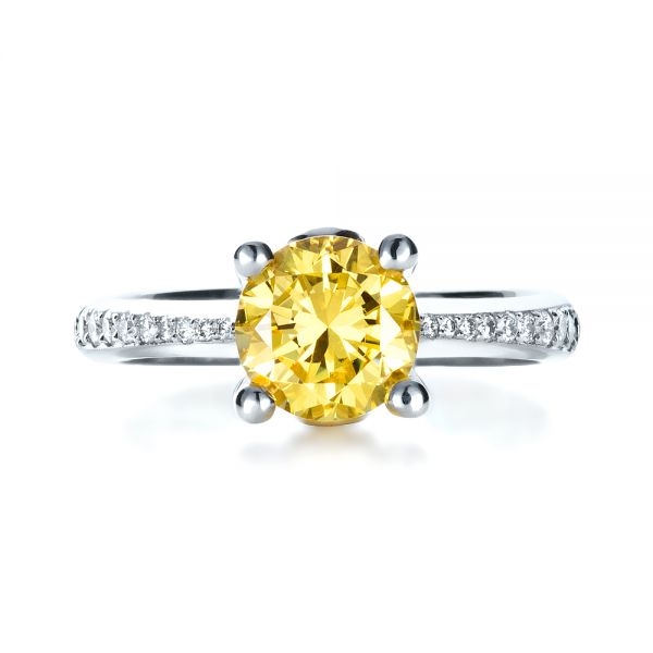 18k White Gold Canary Yellow Diamond Engagement Ring - Top View -  1291