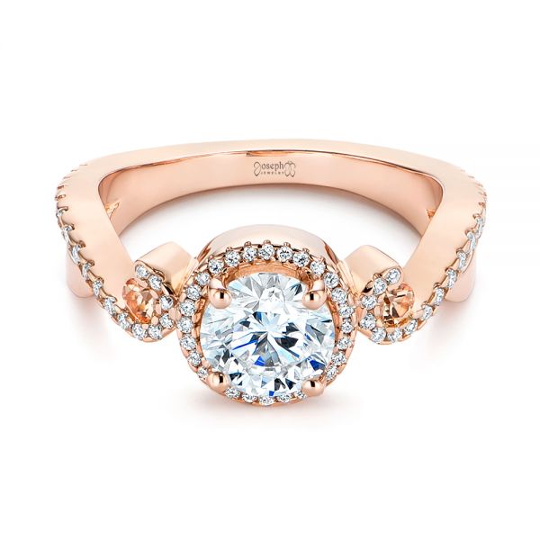 18k Rose Gold 18k Rose Gold Champagne Sapphire And Diamond Halo Engagement Ring - Flat View -  105286