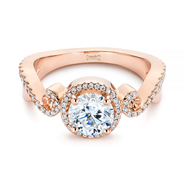 14k Rose Gold Champagne Sapphire And Diamond Halo Engagement Ring - Flat View - 105286