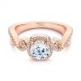 14k Rose Gold Champagne Sapphire And Diamond Halo Engagement Ring - Flat View -  105286 - Thumbnail