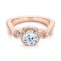 14k Rose Gold Champagne Sapphire And Diamond Halo Engagement Ring - Flat View -  105286 - Thumbnail