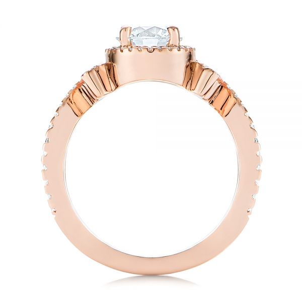 14k Rose Gold Champagne Sapphire And Diamond Halo Engagement Ring - Front View - 105286