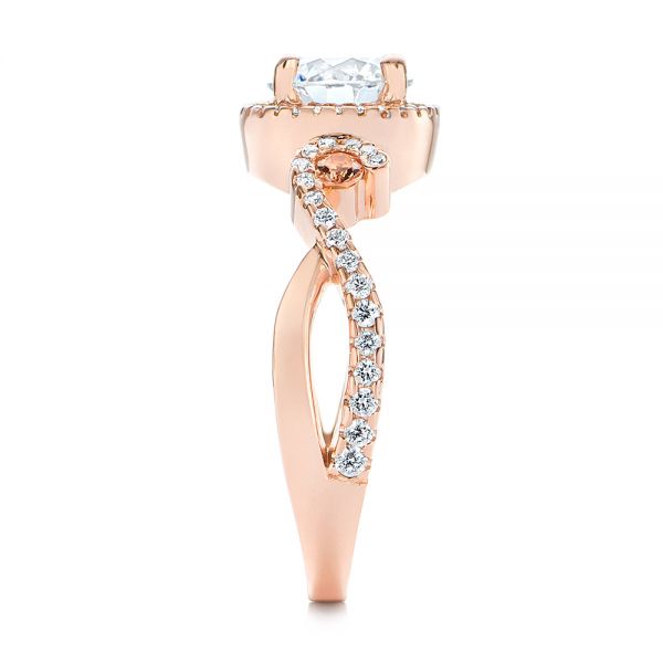 14k Rose Gold Champagne Sapphire And Diamond Halo Engagement Ring - Side View -  105286