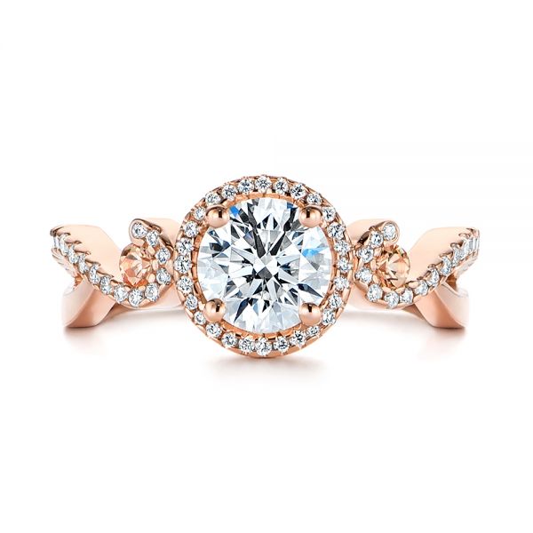 14k Rose Gold Champagne Sapphire And Diamond Halo Engagement Ring - Top View -  105286