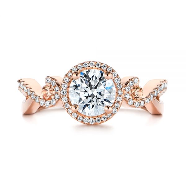 14k Rose Gold Champagne Sapphire And Diamond Halo Engagement Ring - Top View - 105286