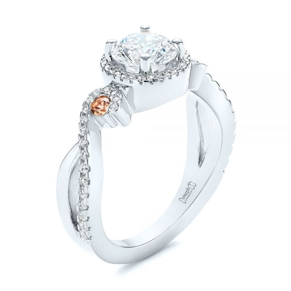 14k White Gold 14k White Gold Champagne Sapphire And Diamond Halo Engagement Ring - Three-Quarter View -  105286