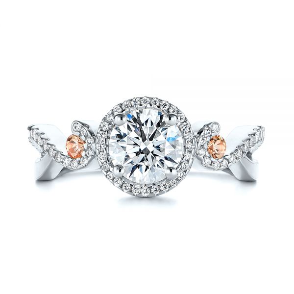Platinum Platinum Champagne Sapphire And Diamond Halo Engagement Ring - Top View - 105286
