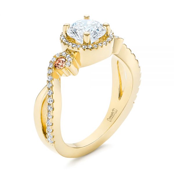 14k Yellow Gold 14k Yellow Gold Champagne Sapphire And Diamond Halo Engagement Ring - Three-Quarter View -  105286