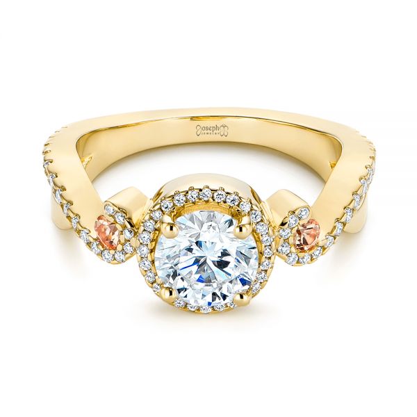 18k Yellow Gold 18k Yellow Gold Champagne Sapphire And Diamond Halo Engagement Ring - Flat View -  105286