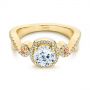 14k Yellow Gold 14k Yellow Gold Champagne Sapphire And Diamond Halo Engagement Ring - Flat View -  105286 - Thumbnail