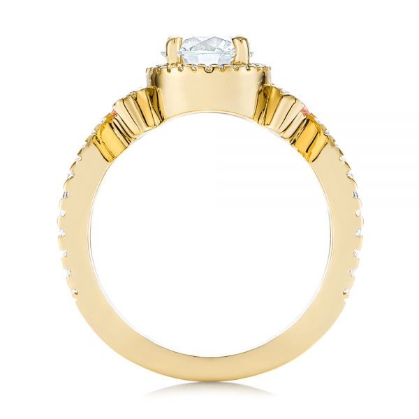 18k Yellow Gold 18k Yellow Gold Champagne Sapphire And Diamond Halo Engagement Ring - Front View -  105286