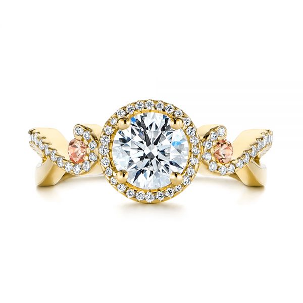 18k Yellow Gold 18k Yellow Gold Champagne Sapphire And Diamond Halo Engagement Ring - Top View -  105286