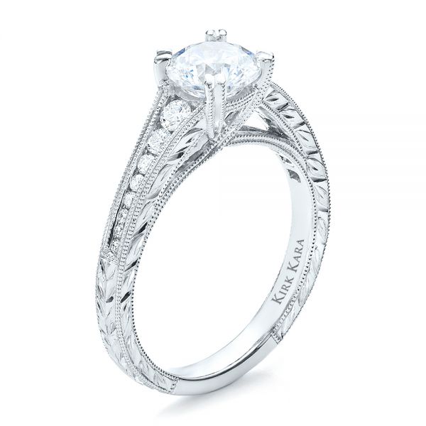 Channel Set Diamond Engagement Ring With Matching Wedding Band- Kirk Kara - Three-Quarter View -  100193