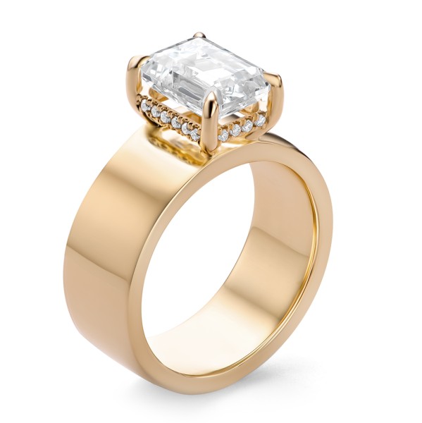 Cigar Band Emerald Cut Diamond Engagement Ring - Image