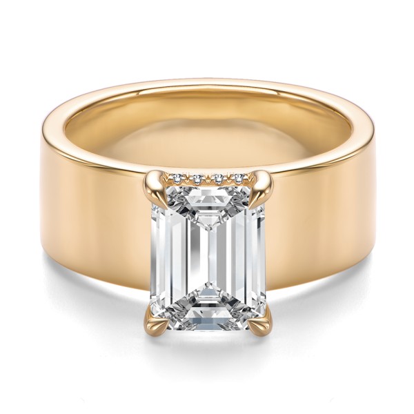 14k Rose Gold 14k Rose Gold Cigar Band Emerald Cut Diamond Engagement Ring - Flat View - 108051