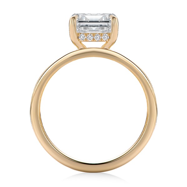 14k Rose Gold 14k Rose Gold Cigar Band Emerald Cut Diamond Engagement Ring - Front View - 108051