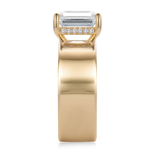14k Rose Gold 14k Rose Gold Cigar Band Emerald Cut Diamond Engagement Ring - Side View - 108051