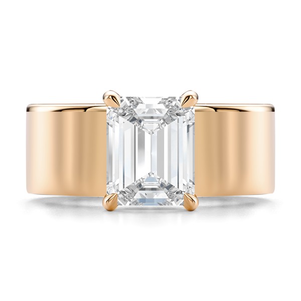 14k Rose Gold 14k Rose Gold Cigar Band Emerald Cut Diamond Engagement Ring - Top View - 108051