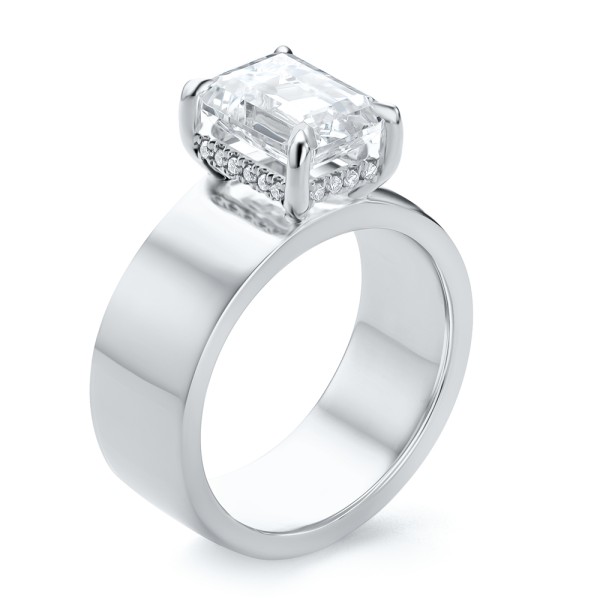 Cigar Band Emerald Cut Diamond Engagement Ring - Image