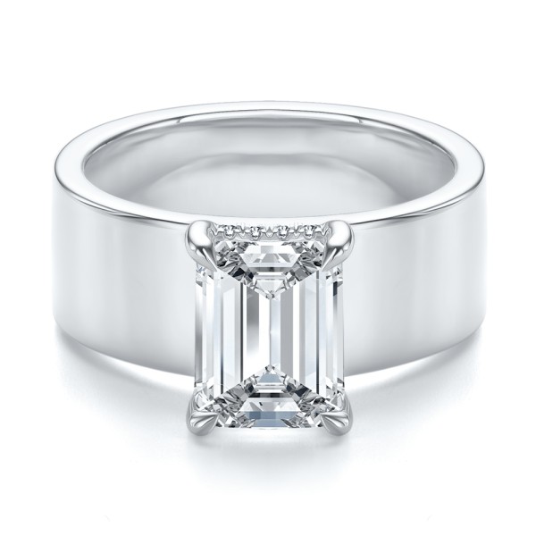 14k White Gold 14k White Gold Cigar Band Emerald Cut Diamond Engagement Ring - Flat View - 108051