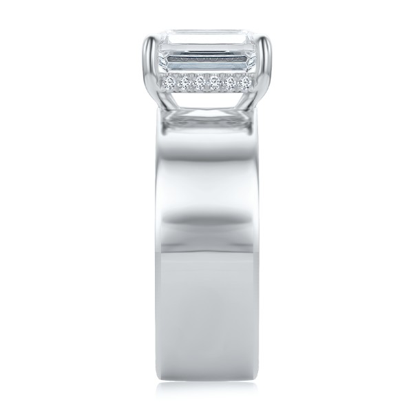 14k White Gold 14k White Gold Cigar Band Emerald Cut Diamond Engagement Ring - Side View - 108051