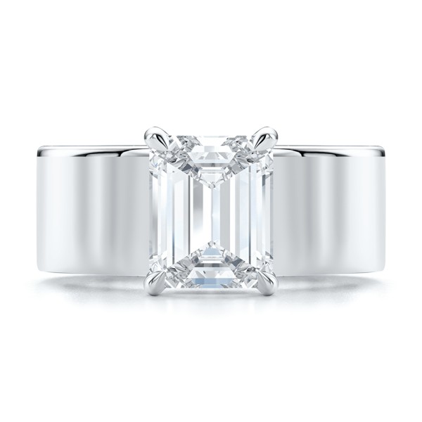 14k White Gold 14k White Gold Cigar Band Emerald Cut Diamond Engagement Ring - Top View - 108051