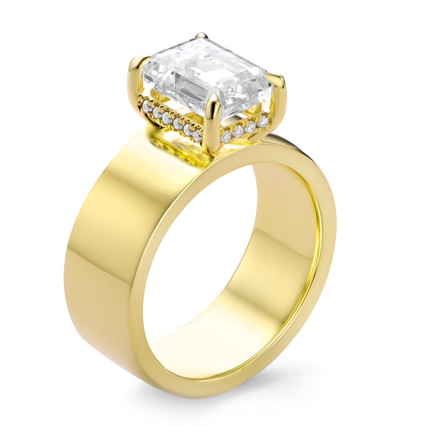 Cigar Band Emerald Cut Diamond Engagement Ring - Image