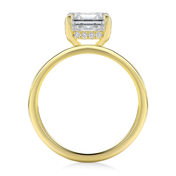 14k Yellow Gold Cigar Band Emerald Cut Diamond Engagement Ring - Front View - 108051