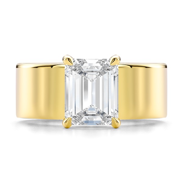 14k Yellow Gold Cigar Band Emerald Cut Diamond Engagement Ring - Top View - 108051
